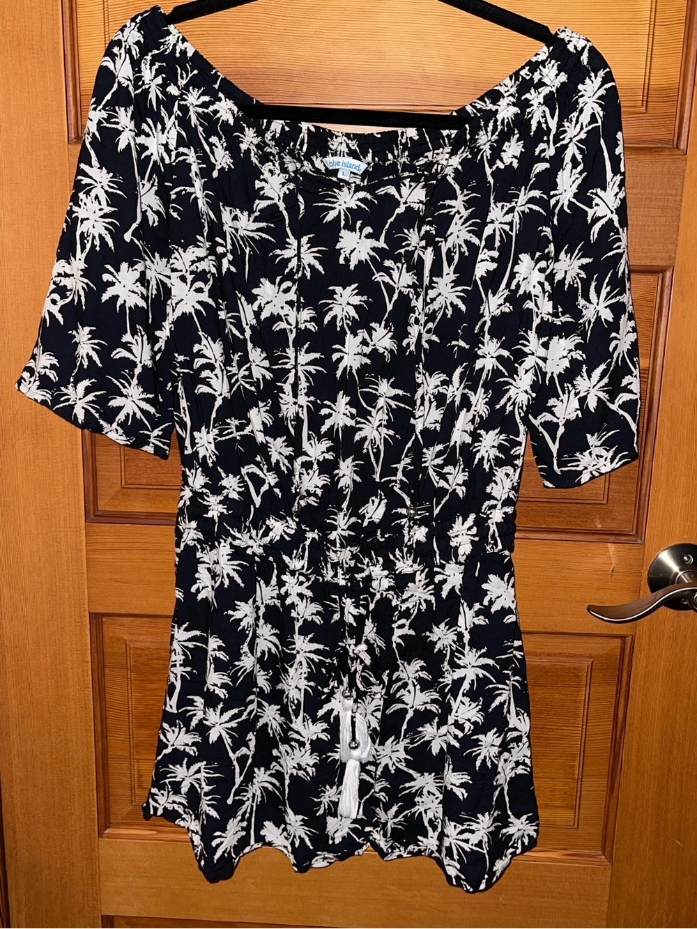 Blue Island Black & White Palm Tree Print Women’s Swim Cover Up - EUC - Large